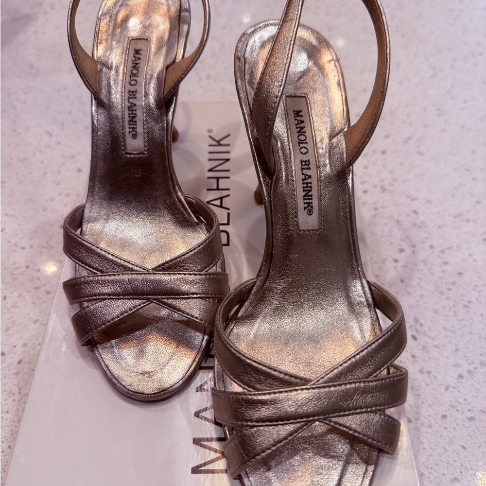 ✨🩶Manolo Blahnik Metallic Bronze Slingback Heels | Size 6.5 | Italy